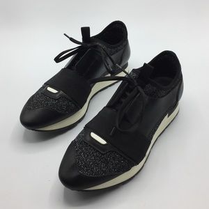 Balenciaga Paris Black Silver Race Runner Sneakers